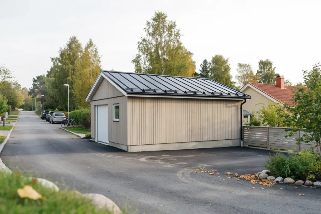 nybyggnation av frist ende garage med platta i margretelund kersberga